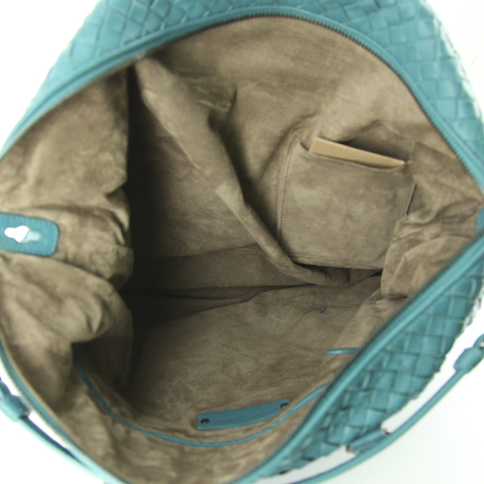 Bolso de mano Bottega Veneta en cuero trenzado azul Lagon - Detail D3