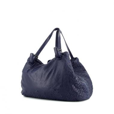 Sac cabas Bottega Veneta en cuir bleu-marine et cuir tressé bleu-marine