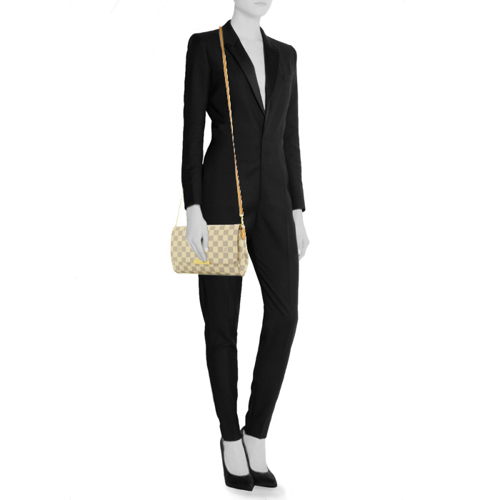 Louis Vuitton handbag/clutch in azur damier canvas and natural leather - Detail D1