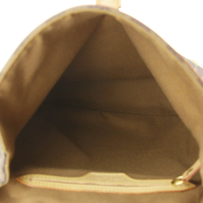 Sac à dos Louis Vuitton Soho en toile damier ébène et cuir naturel - Detail D2