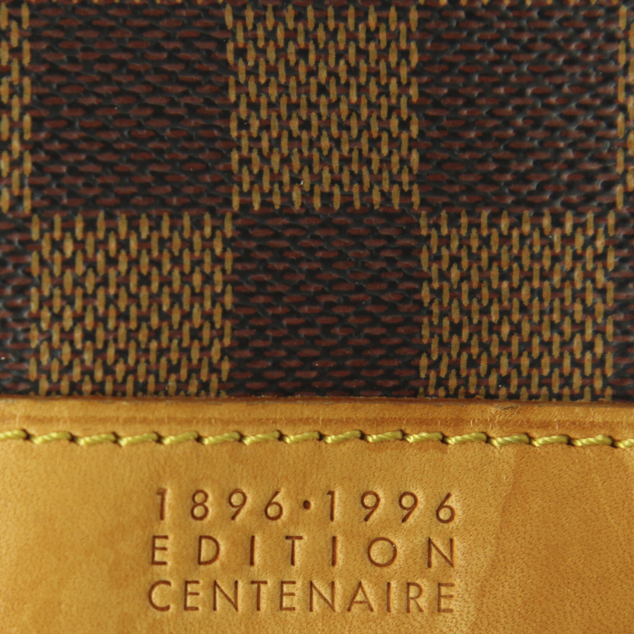 Sac à dos Louis Vuitton Soho en toile damier ébène et cuir naturel - Detail D4