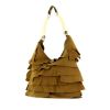 Yves Saint Laurent Saint-Tropez large model bag worn on the shoulder or carried in the hand in beige suede and off-white vinyl - 00pp thumbnail