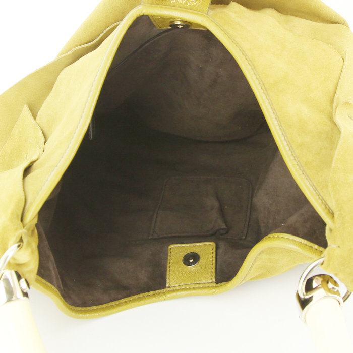 Borsa da spalla o a mano Yves Saint Laurent Saint-Tropez modello grande in camoscio e PVC bianco sporco - Detail D2