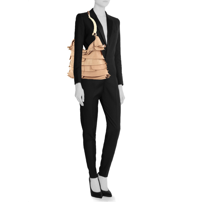 Borsa Yves Saint Laurent Saint-Tropez modello grande in pelle rosa polvere e PVC bianco sporco - Detail D1