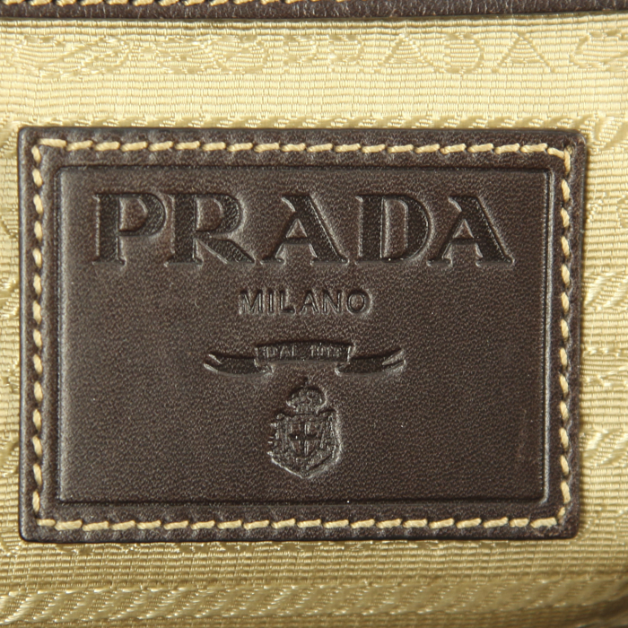 Prada handbag in beige canvas and brown leather - Detail D3