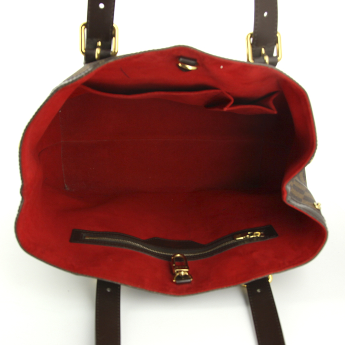 Bolso bandolera Louis Vuitton Hampstead en lona a cuadros ébano y cuero marrón chocolate - Detail D2