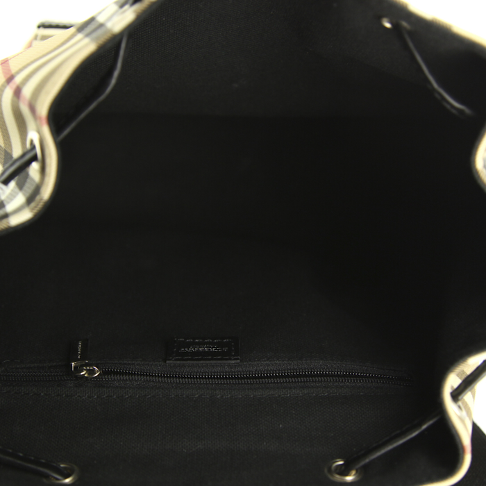 Zaino Burberry in tela cerata Haymarket beige e pelle nera - Detail D2
