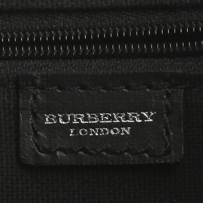Burberry backpack in beige Haymarket canvas and black leather - Detail D3