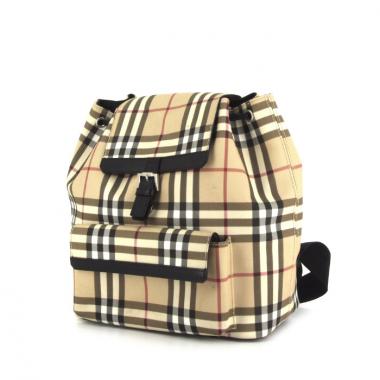 Sac à dos Burberry en toile enduite Haymarket beige et cuir noir