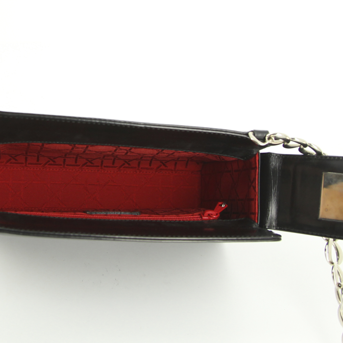 Dior shoulder bag in black leather and black canvas - Detail D2