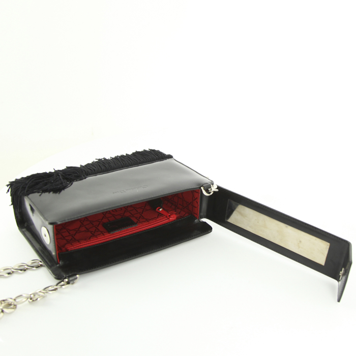 Dior shoulder bag in black leather and black canvas - Detail D3