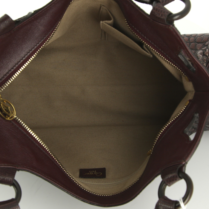 Bolso de mano Cartier Marcello modelo pequeño en cuero irisado marrón y madera marrón - Detail D2