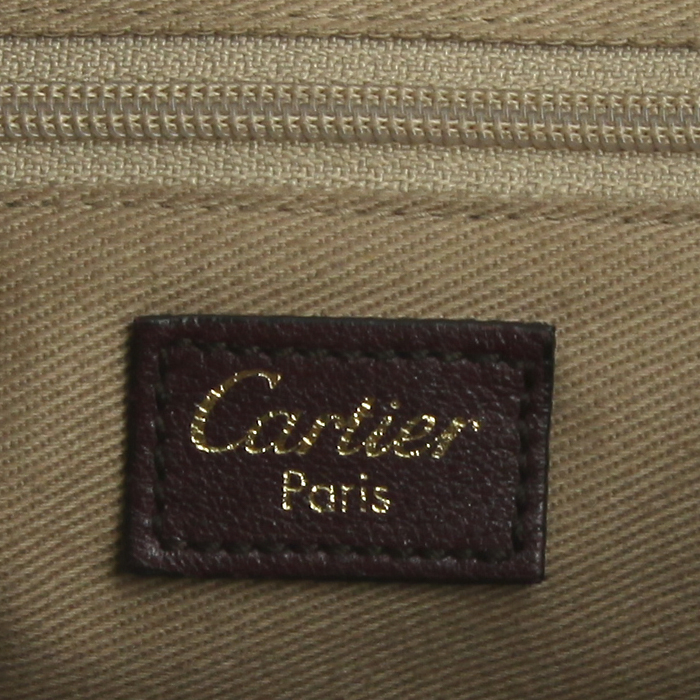 Bolso de mano Cartier Marcello modelo pequeño en cuero irisado marrón y madera marrón - Detail D3