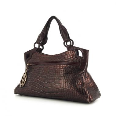 Borsa Cartier Marcello modello piccolo in pelle iridescente marrone simil coccodrillo e legno marrone