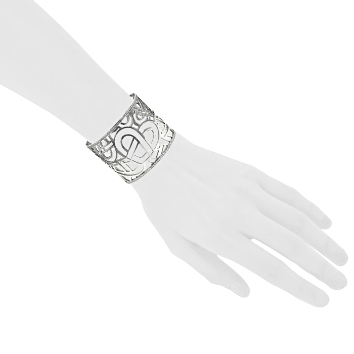 Poiray Coeur Fil large model cuff bracelet in white gold and diamonds - Detail D1