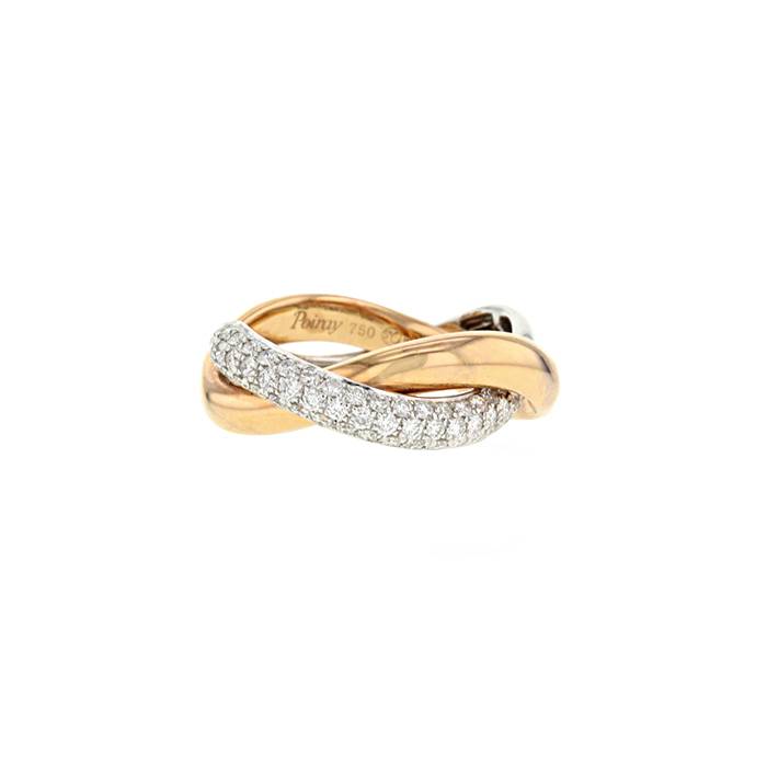 Poiray Tresse medium model ring in pink gold,  white gold and diamonds - 00pp