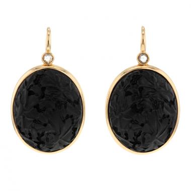 Pendientes Pomellato Victoria modelo grande en oro rosa,  azabache y diamantes