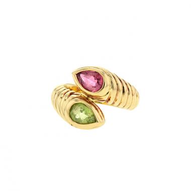 Anello Bulgari Serpenti in oro giallo,  tormalina rosa e peridoto