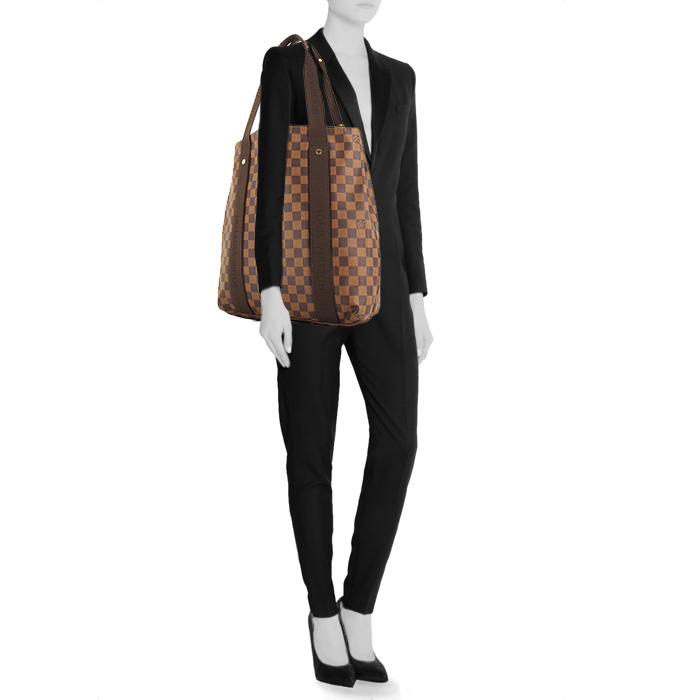 Louis Vuitton Beaubourg shopping bag in ebene damier canvas and brown canvas - Detail D1