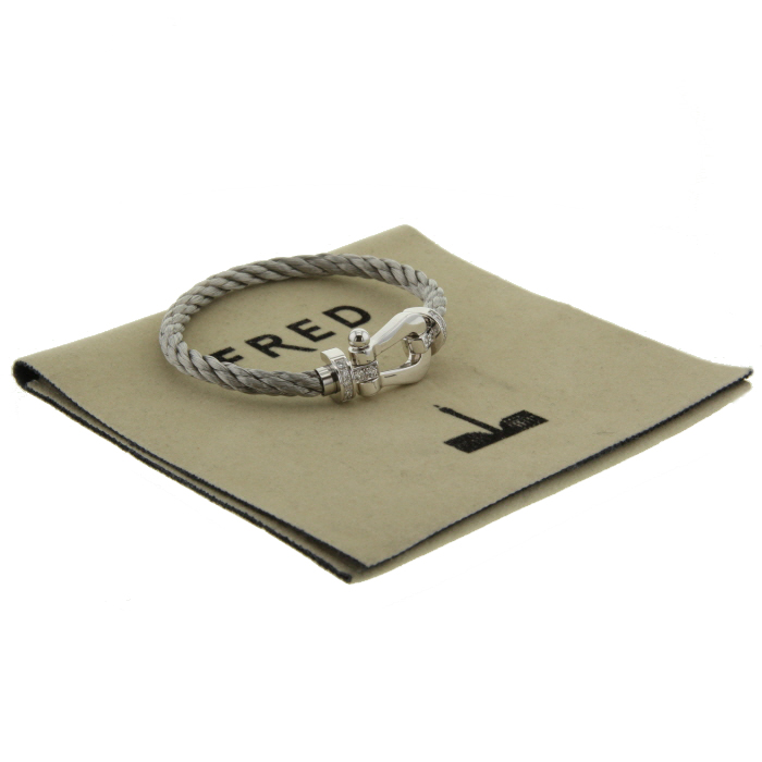 Fred Force 10 large model bracelet in white gold,  stainless steel and diamonds - Detail D2