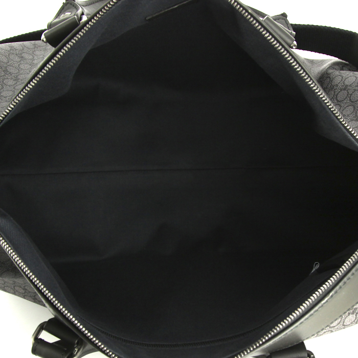 Bolso de fin de semana Salvatore Ferragamo en lona Monogram gris y negra y cuero negro - Detail D3