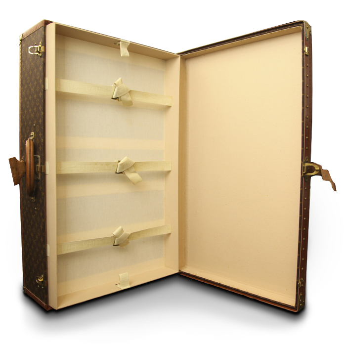 Valise Louis Vuitton en toile monogram et cuir naturel - Detail D3