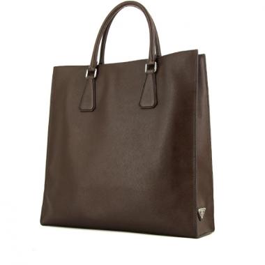 Shopping bag Prada in pelle saffiano marrone cioccolato