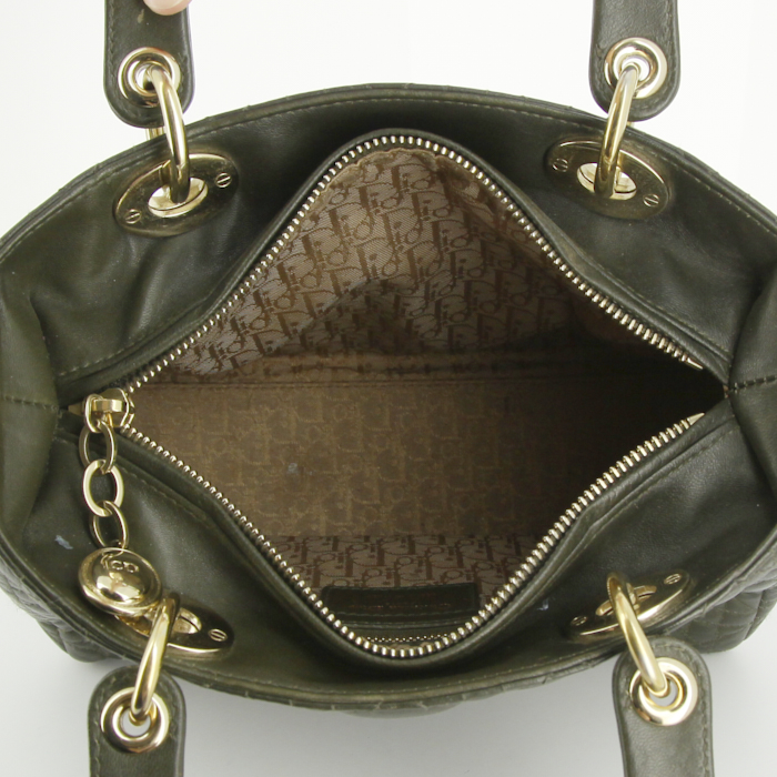 Borsa Dior Lady Dior modello medio in pelle cannage verde kaki - Detail D2