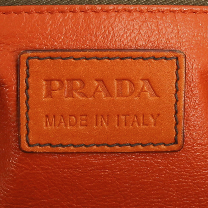 Sac à main Prada en daim vert-kaki et cuir orange - Detail D3