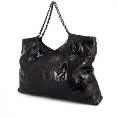 Shopping bag Chanel Coco Cabas in pelle verniciata nera e pelle liscia