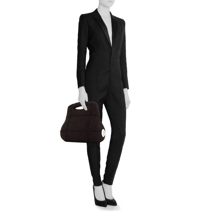 Borsa Chanel in tela jersey marrone - Detail D1