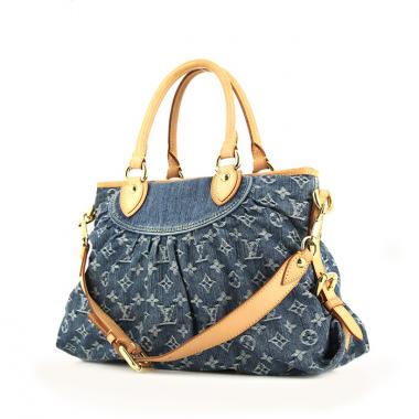 Bolso de mano Louis Vuitton en lona denim Monogram azul y cuero natural