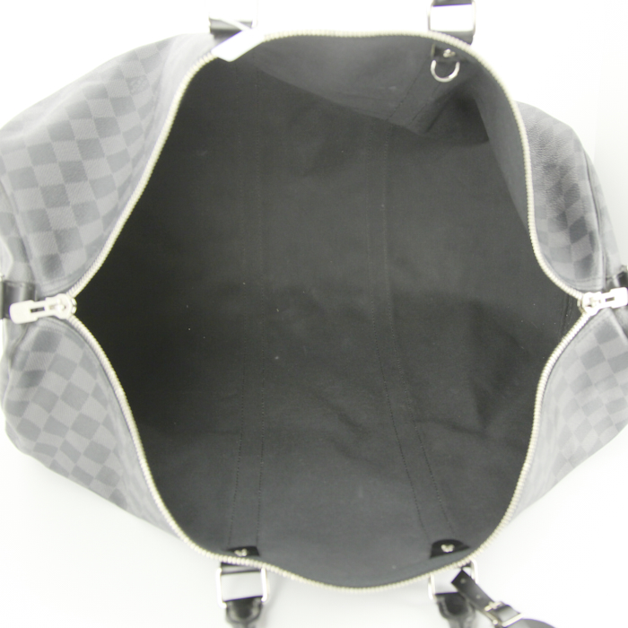 Borsa da viaggio Louis Vuitton Keepall 55 cm in tela a scacchi e pelle nera - Detail D3