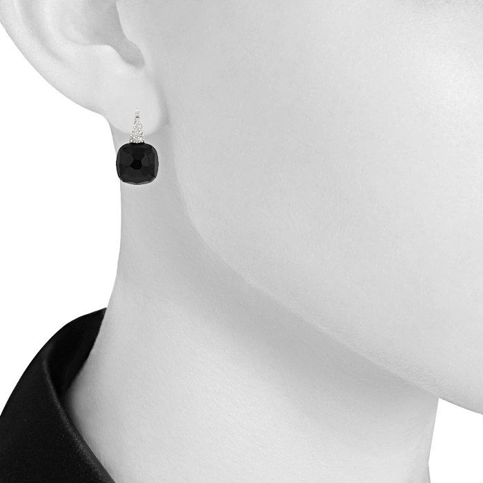 Paire de boucles d'oreilles Pomellato Capri en or blanc,  jais et diamants