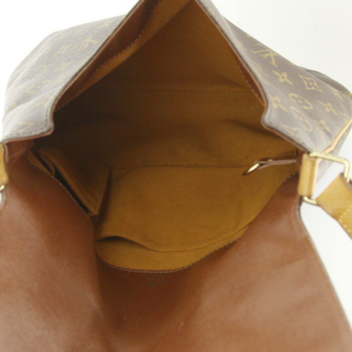 Sac bandoulière Louis Vuitton Musette en toile monogram et cuir naturel - Detail D2