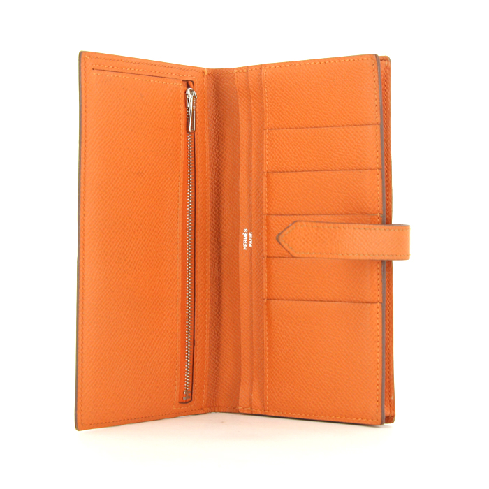 Portefeuille Hermes Béarn en cuir epsom orange - Detail D2