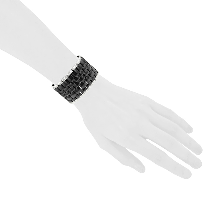 Bracciale flessibile Chanel Ultra taglia XL in oro bianco e ceramica nera - Detail D1