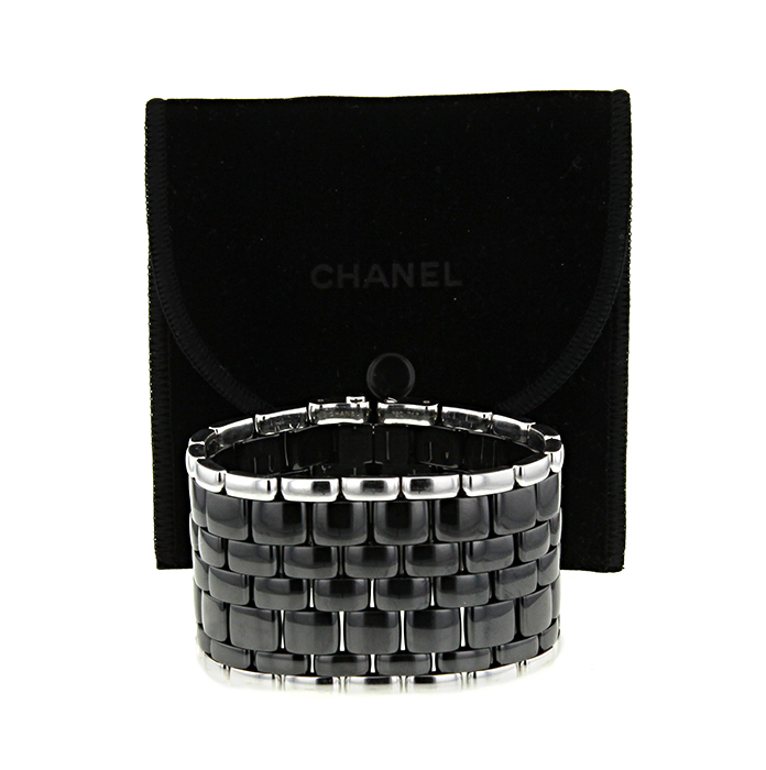 Bracciale flessibile Chanel Ultra taglia XL in oro bianco e ceramica nera - Detail D2