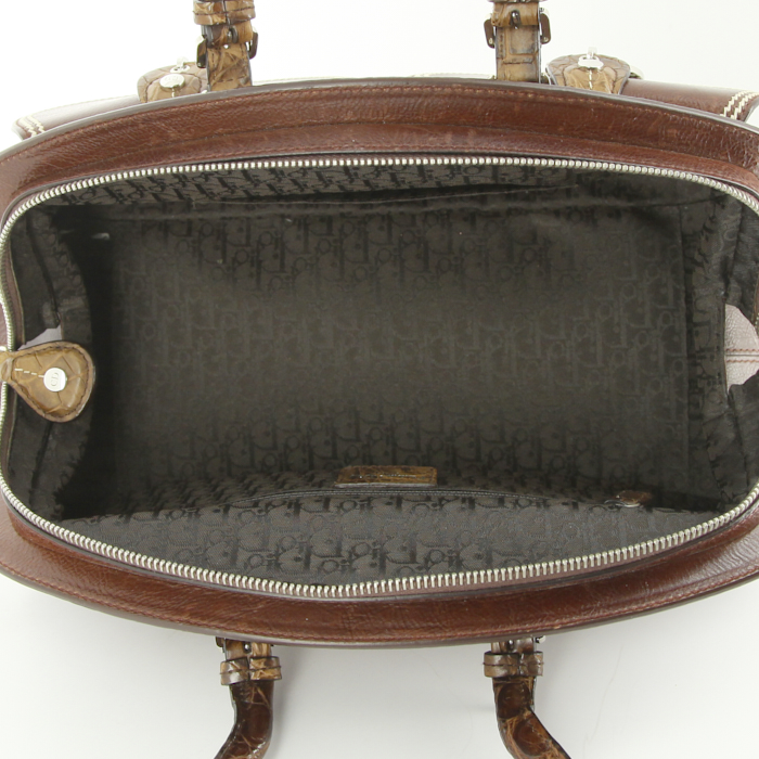 Sac à main en cuir marron-chocolat et cuir marron - Detail D2
