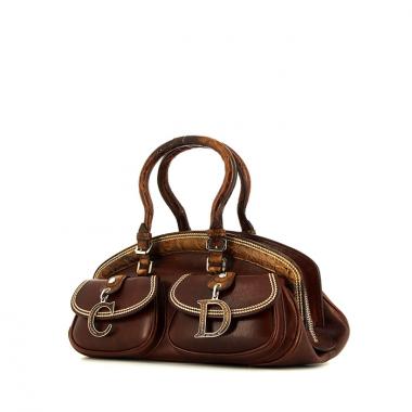 Borsa in pelle marrone cioccolato simil coccodrillo e pelle marrone