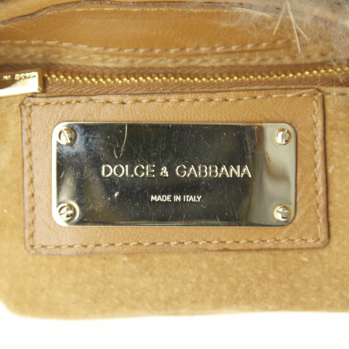 Bolso de mano Dolce & Gabbana en piel y cuero marrón - Detail D3