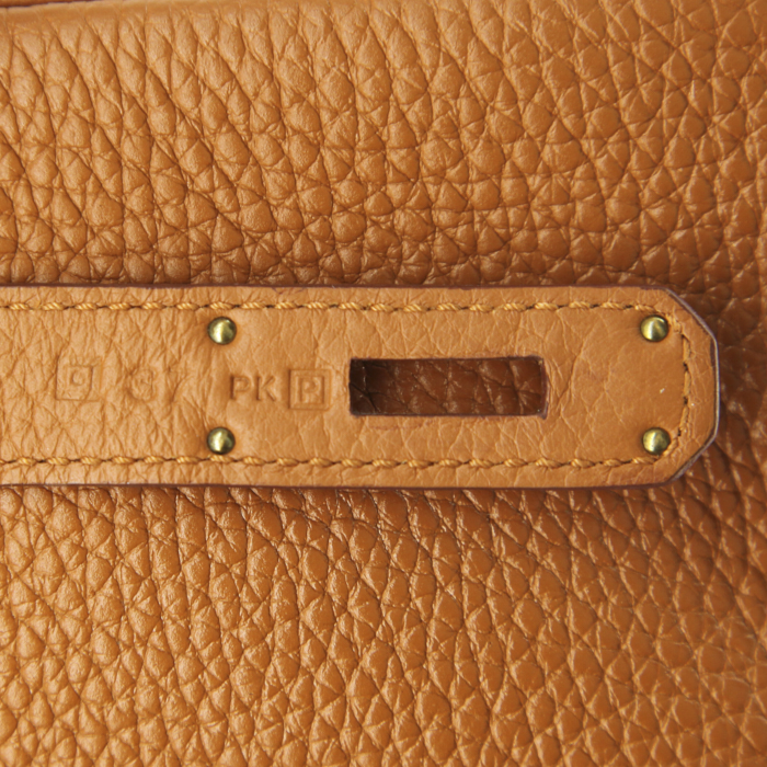 Sac à main Hermes Birkin 30 cm en cuir togo gold marron et beige - Detail D4