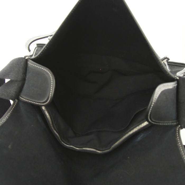 Bolso zurrón Hermes Buenaventura en lona negra y cuero negro - Detail D2
