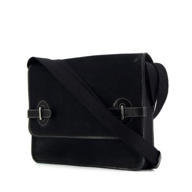 Borsa bisaccia Hermes Buenaventura in tela nera e pelle nera