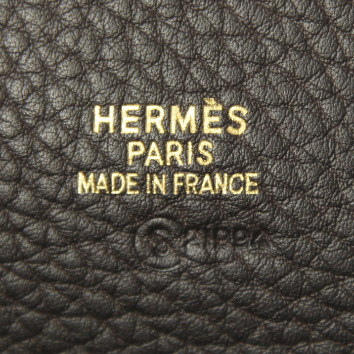 Shopping bag Hermes in pelle martellata marrone scuro - Detail D3