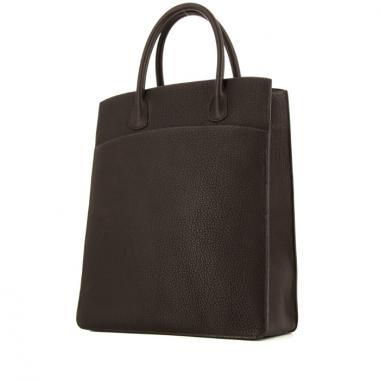 Sac cabas Hermes en cuir grainé marron-foncé