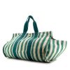 Shopping bag Hermes Cannes in tela bicolore bianca e turchese a motivi verticali - 00pp thumbnail