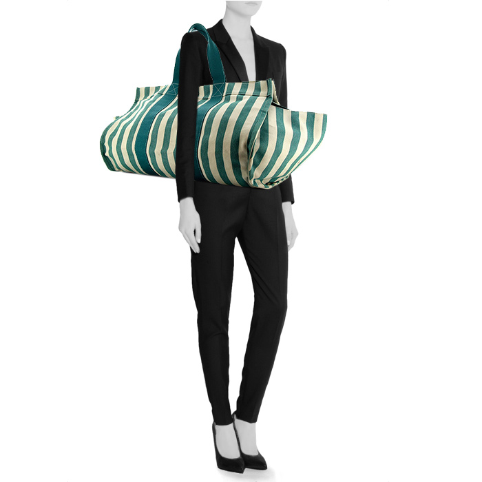 Bolso Cabás Hermes Cannes Shop Bag en lona bicolor blanca y turquesa - Detail D1