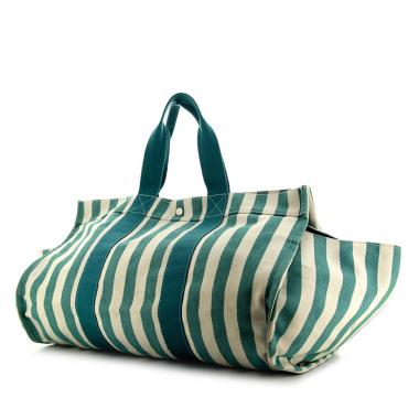Hermes Cannes shopping bag in white and turquoise bicolor canvas