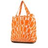 Shopping bag Hermes Silky Pop - Shop Bag in tela con stampa arancione motivi e pelle marrone - 00pp thumbnail